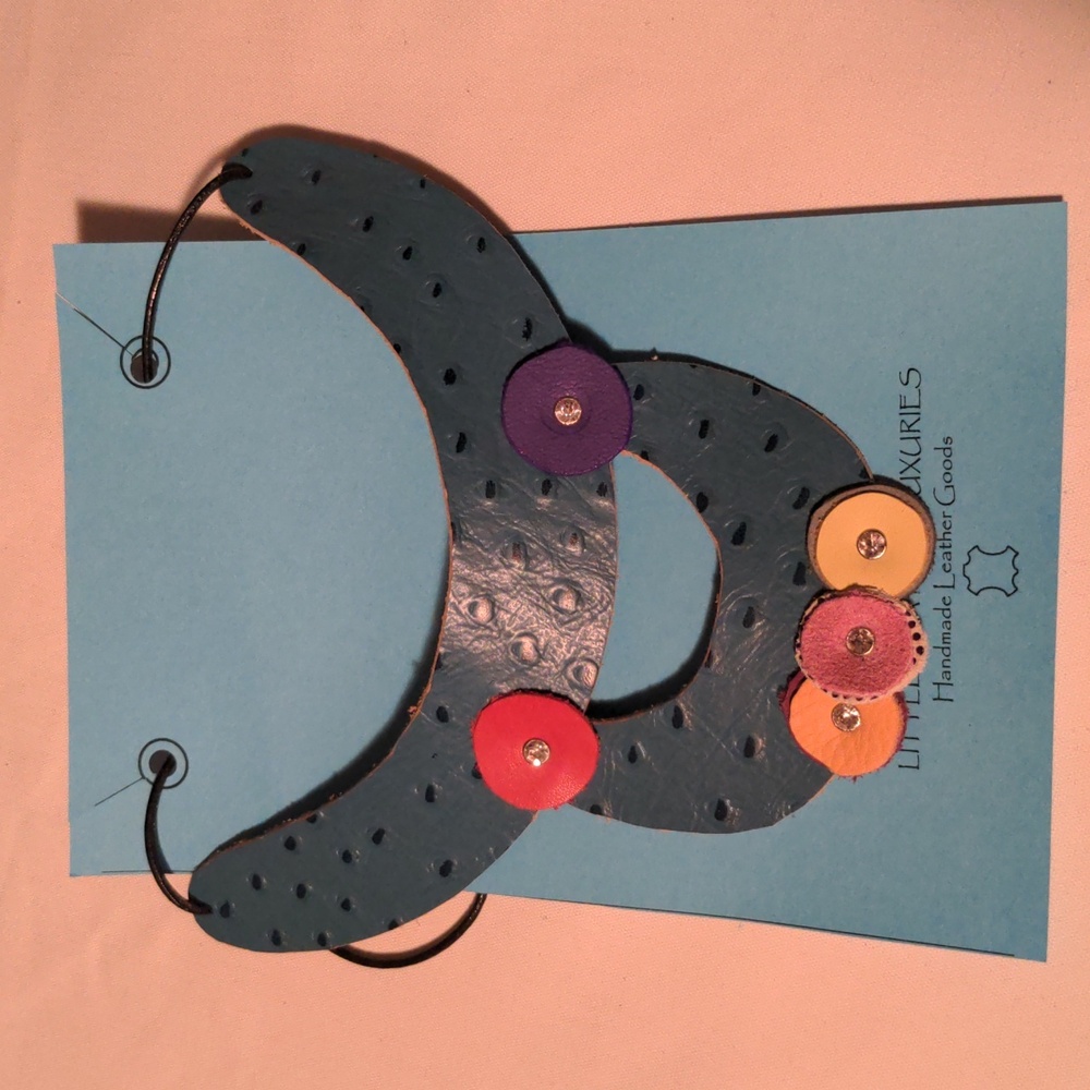 Handmade Genuine Leather Circles Bib Statement Necklace Multicolor B - Picture 2 of 12